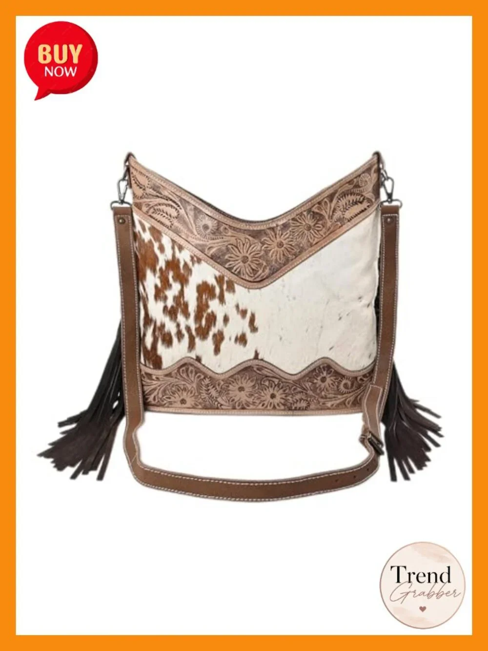 Cowhide Leather Handmade Western Shoulder Crossbody Bag with Adjustable Strap